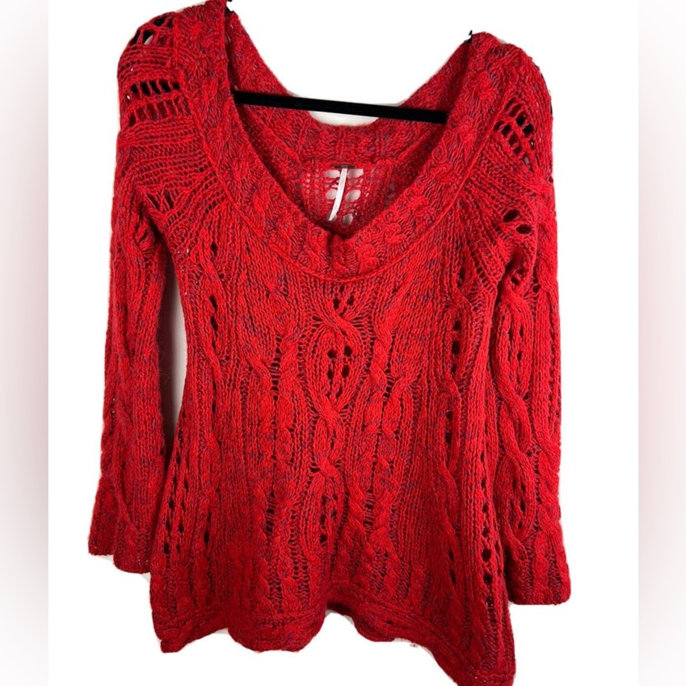 Free People Red Loose Knit Sweater